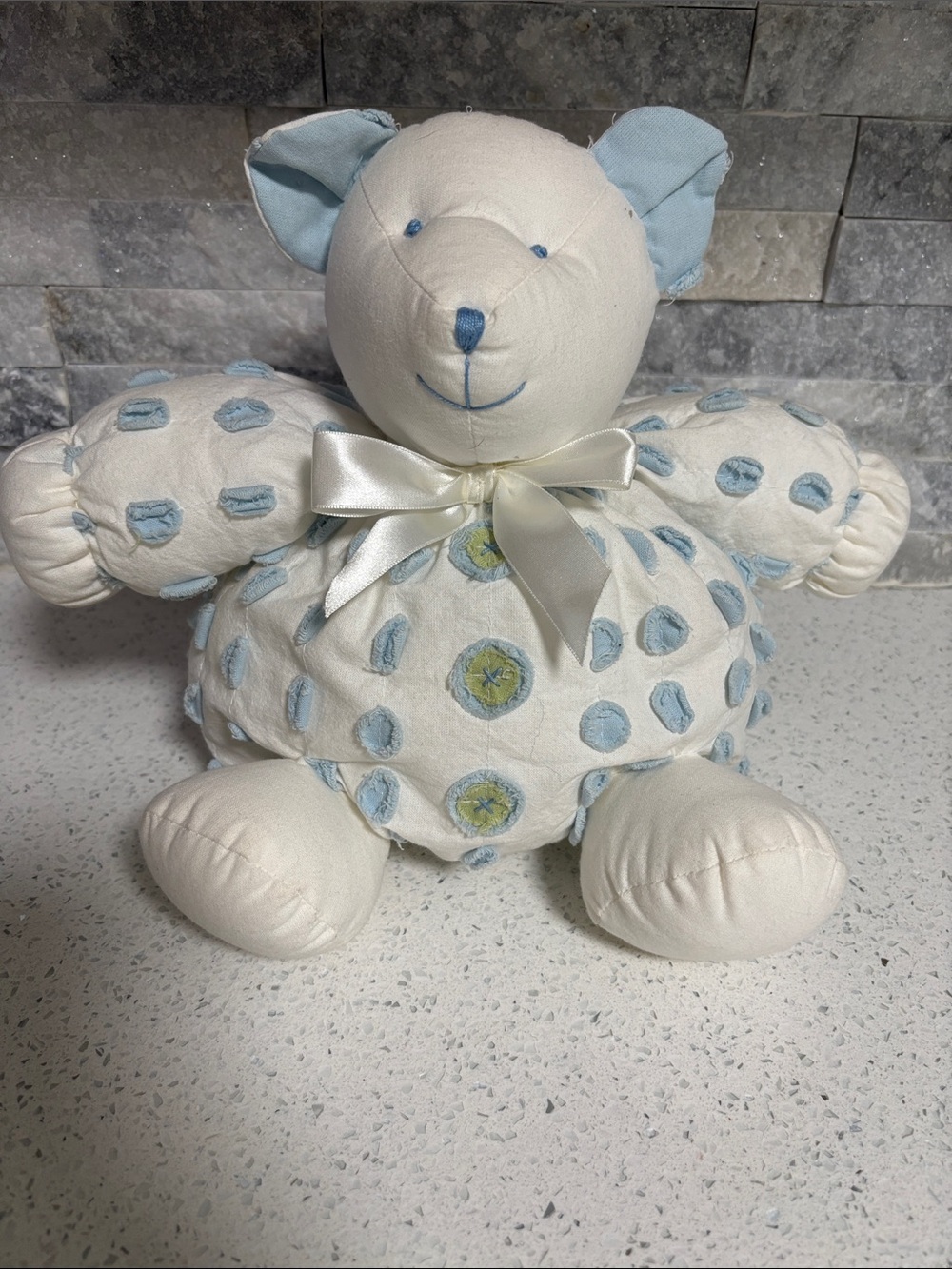 Vintage Stephan Baby Plush Tufted Teddy Bear White & Blue Polka Dots